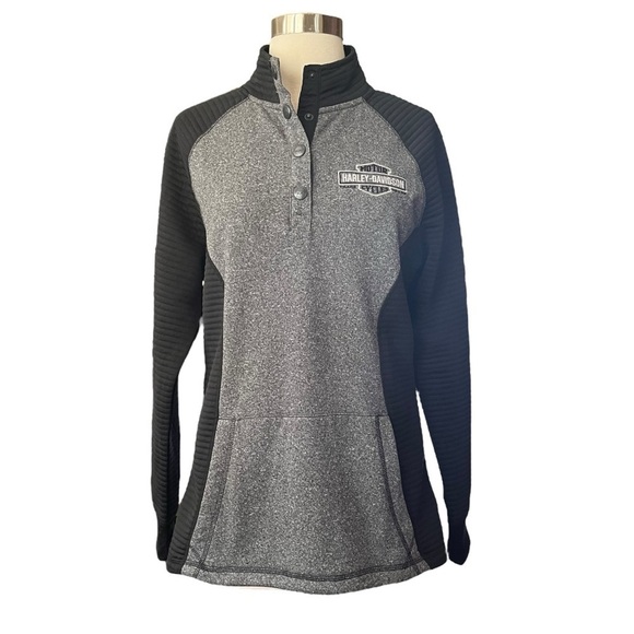 Harley-Davidson Sweatshirt Womens Size S Black Gray ¼ Snap Ribbed Greeley CO NWT - Picture 1 of 6